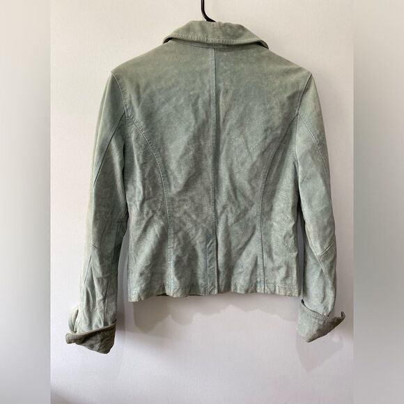 Authentic vintage genuine suede leather light blue green teal jacket coat - Picture 6 of 10